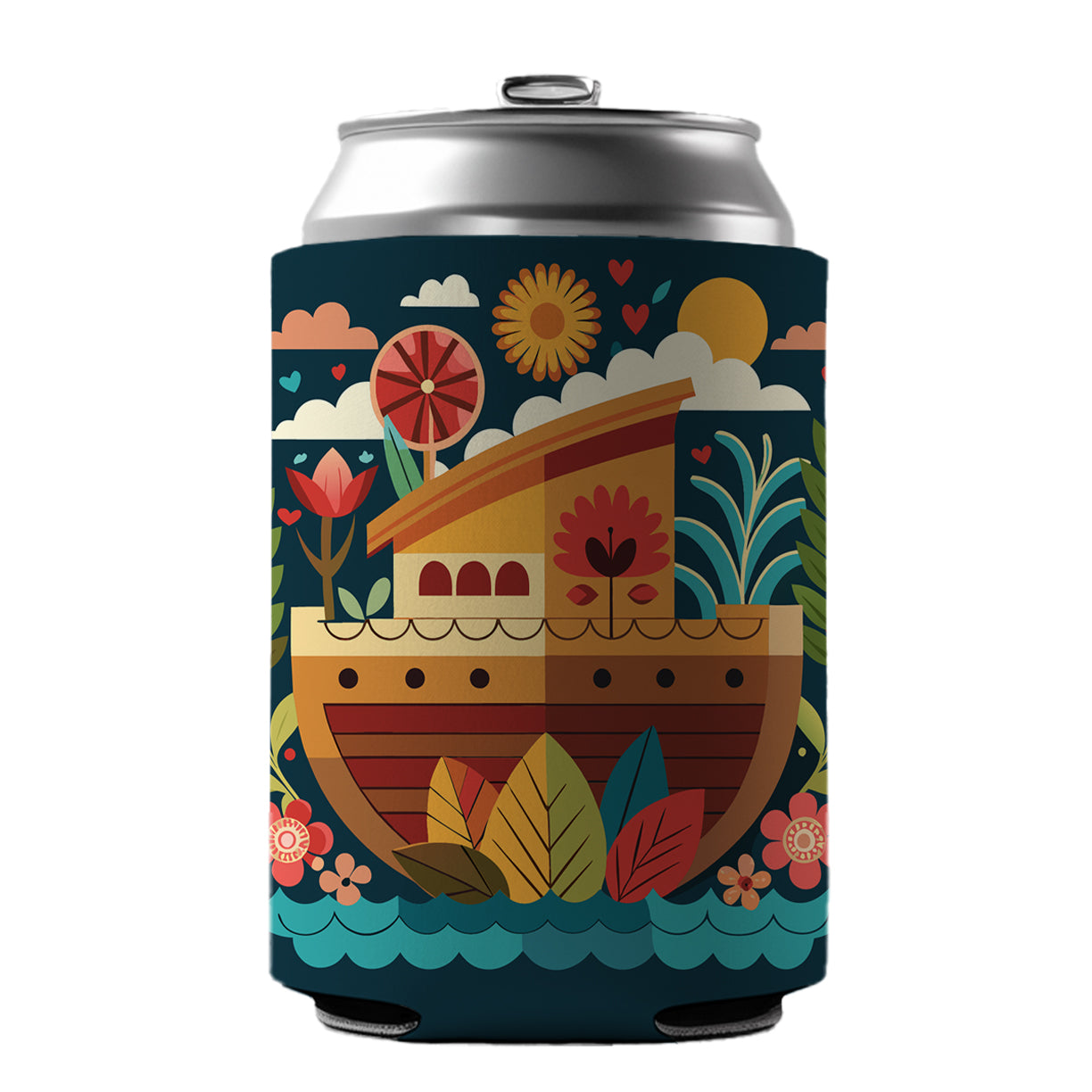 Noah's Ark Floral Bible Story Can Cooler Beer Soda Drink Insulated Holder Sleeve Hugger