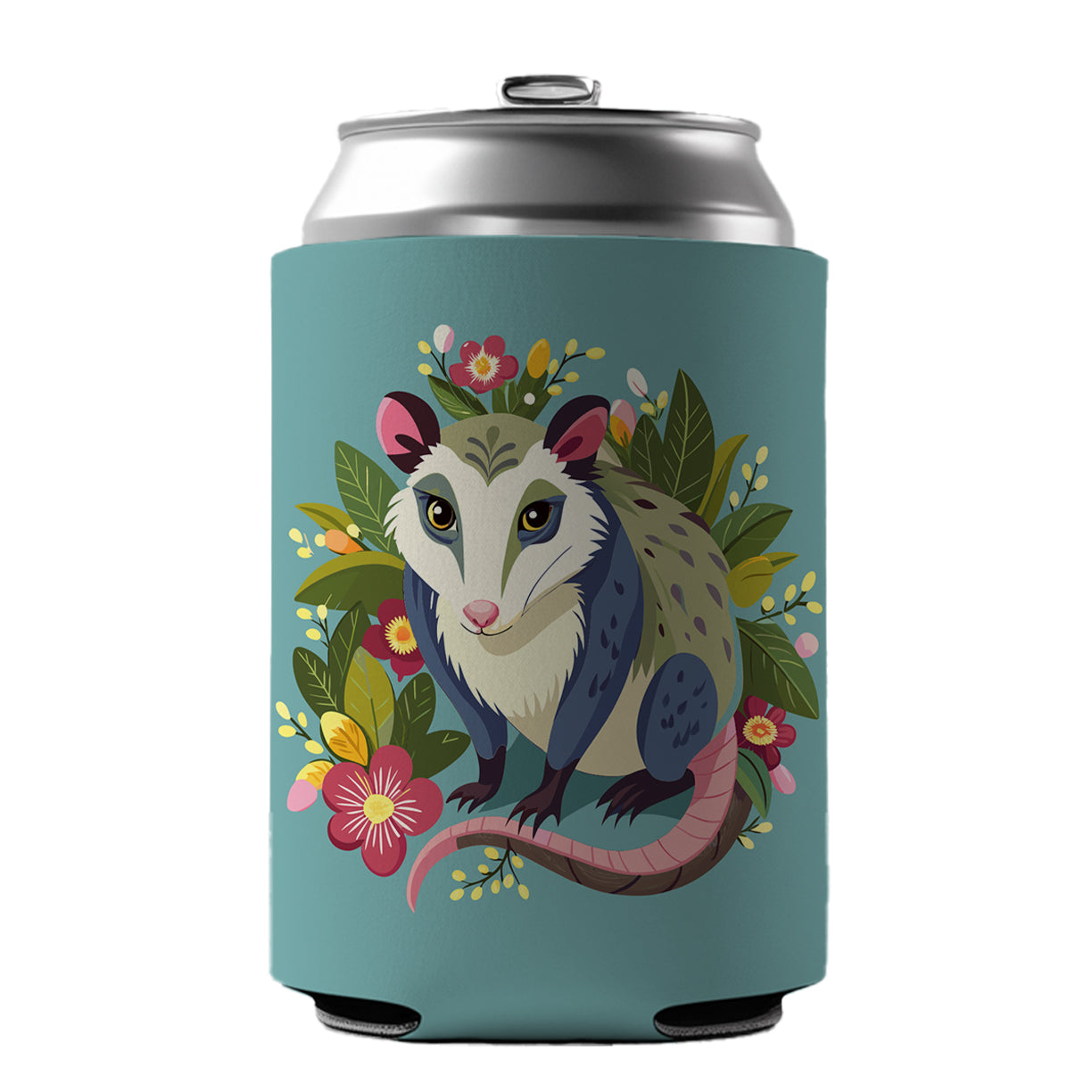 Opossum Floral Flowers Can Cooler Beer Soda Drink Insulated Holder Sleeve Hugger