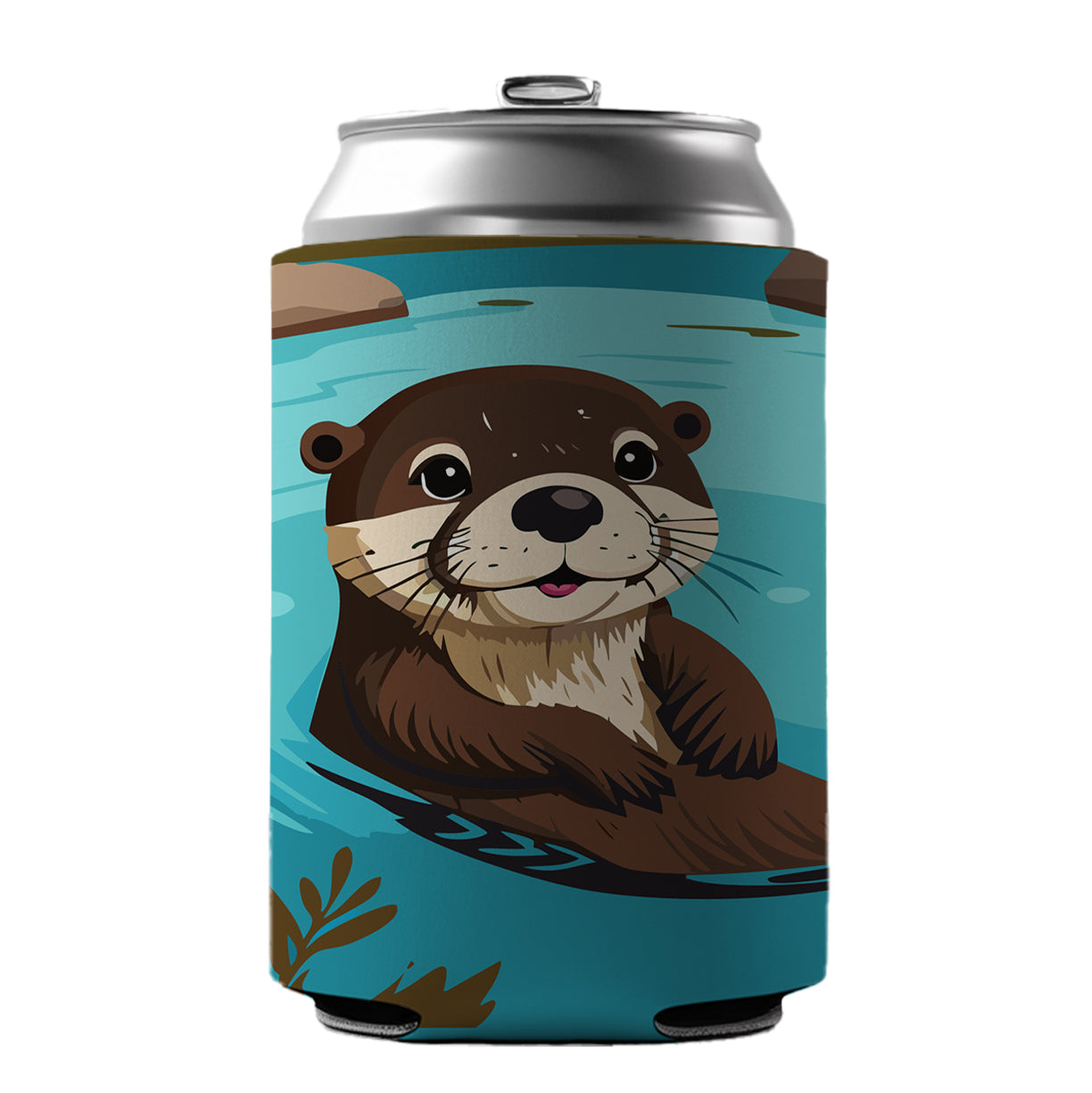 Otter Cute Swimming in Water Can Cooler Beer Soda Drink Insulated Holder Sleeve Hugger