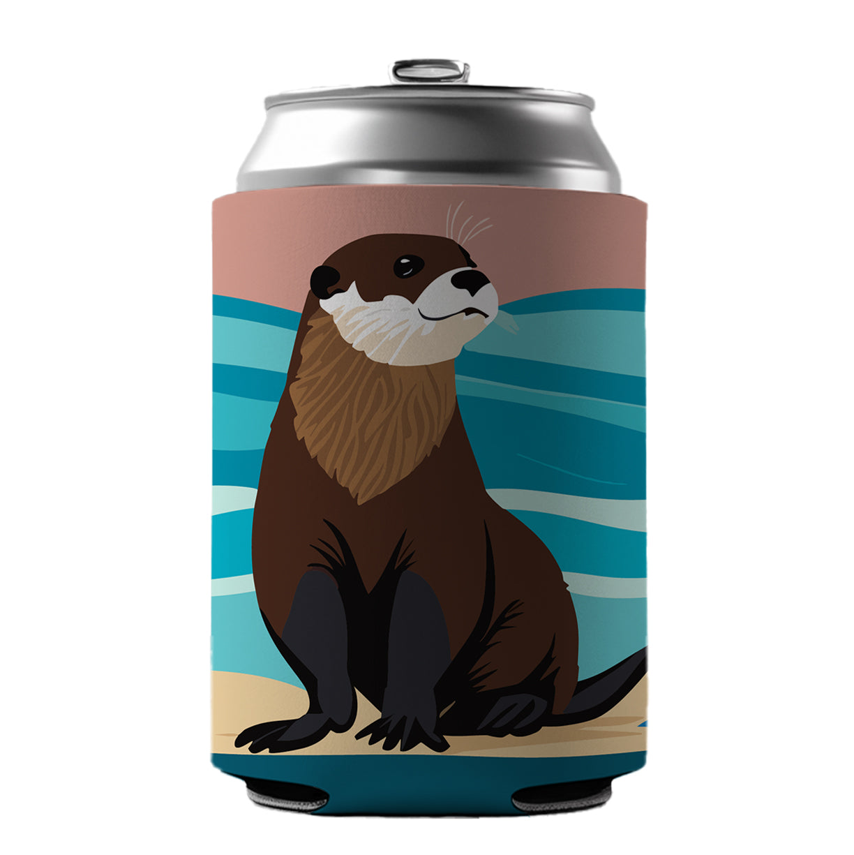 Otter on the Beach Ocean Sea Can Cooler Beer Soda Drink Insulated Holder Sleeve Hugger