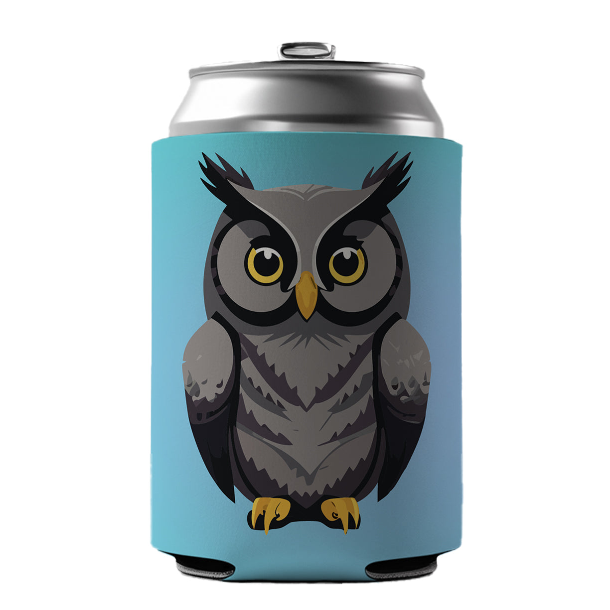 Owl Gray Staring Can Cooler Beer Soda Drink Insulated Holder Sleeve Hugger