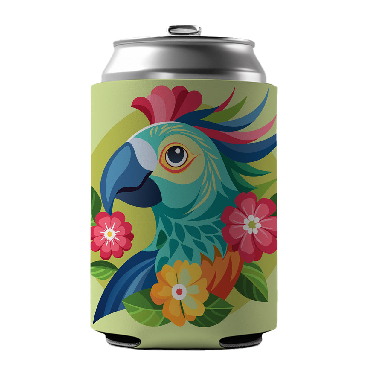 Parrot Bird Floral Flowers Can Cooler Beer Soda Drink Insulated Holder Sleeve Hugger