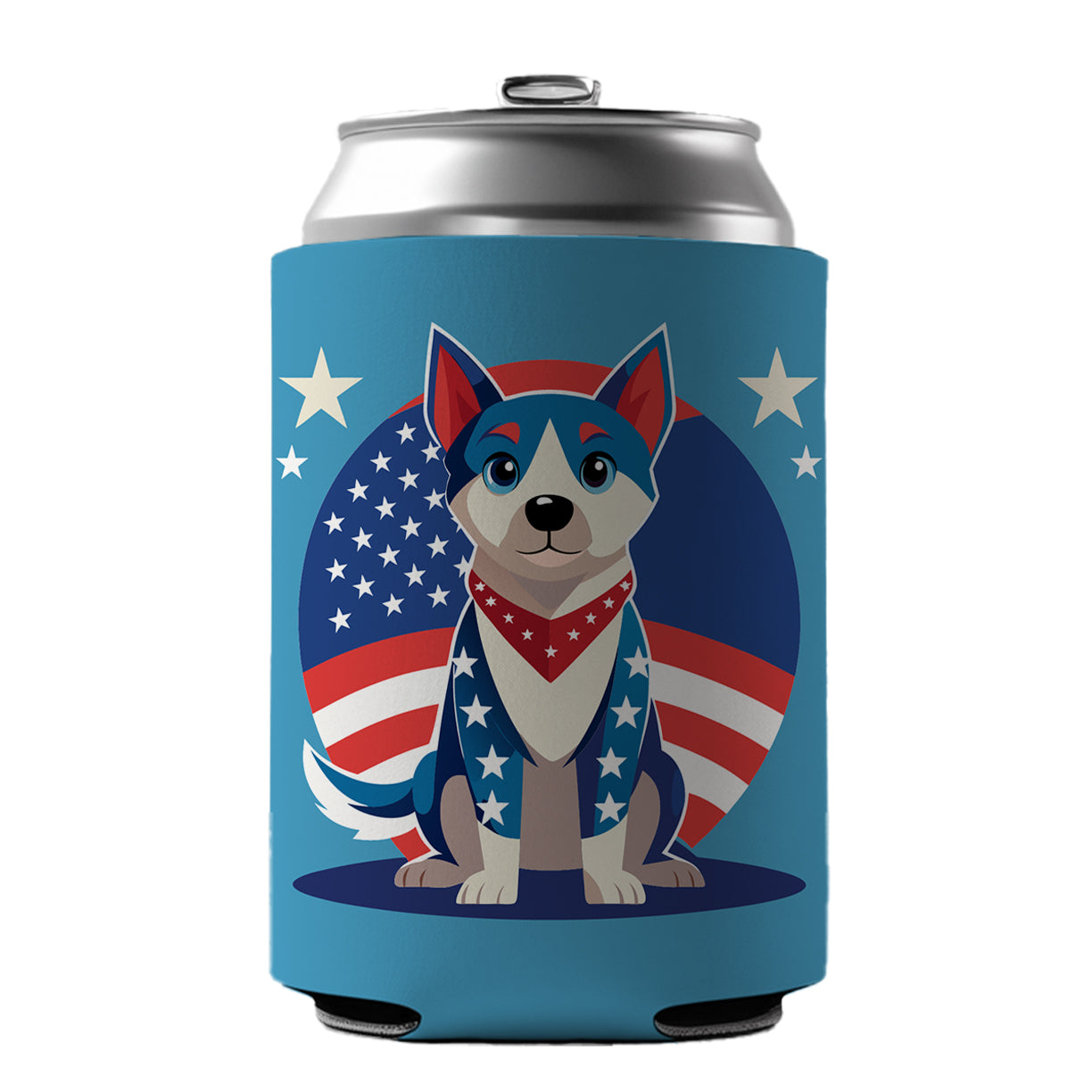 Patriotic Dog USA Can Cooler Beer Soda Drink Insulated Holder Sleeve Hugger