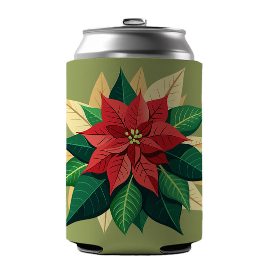 Poinsettia Plant Christmas Decoration Can Cooler Beer Soda Drink Insulated Holder Sleeve Hugger