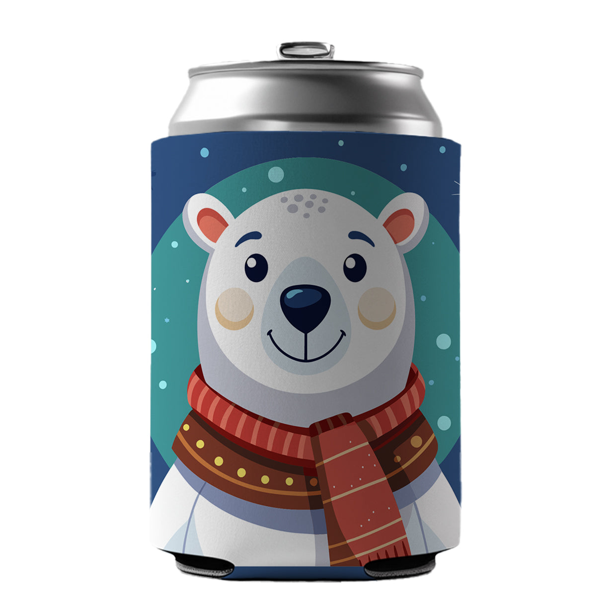 Polar Bear Wearing Winter Scarf Can Cooler Beer Soda Drink Insulated Holder Sleeve Hugger