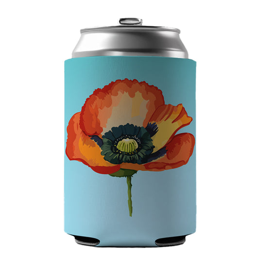 Poppy Icelandic Orange Flower Watercolor Can Cooler Beer Soda Drink Insulated Holder Sleeve Hugger