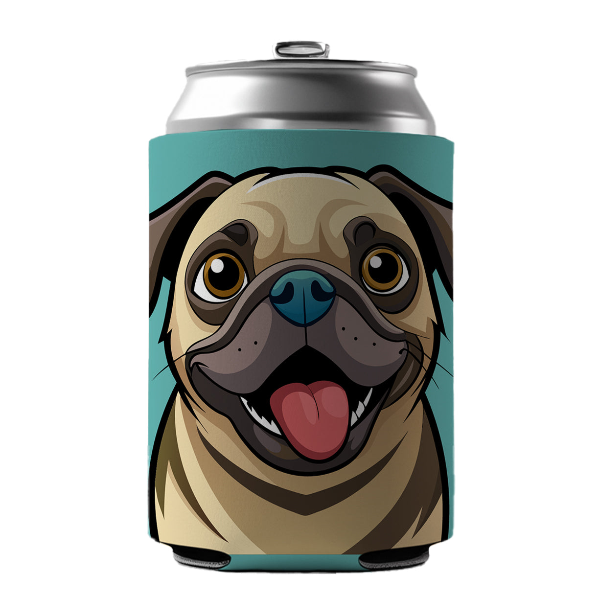 Pug Cute Sticking out Tongue Can Cooler Beer Soda Drink Insulated Holder Sleeve Hugger