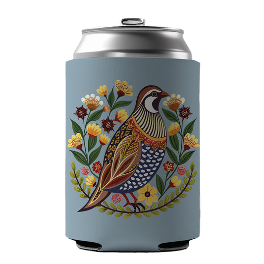 Quail Bird Floral Flowers Can Cooler Beer Soda Drink Insulated Holder Sleeve Hugger