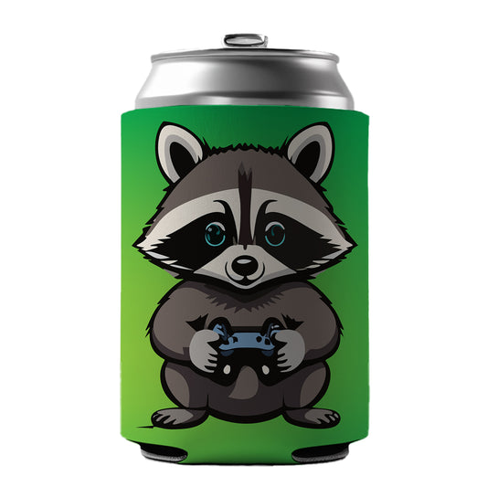 Raccoon Gamer Gaming Playing Game Can Cooler Beer Soda Drink Insulated Holder Sleeve Hugger
