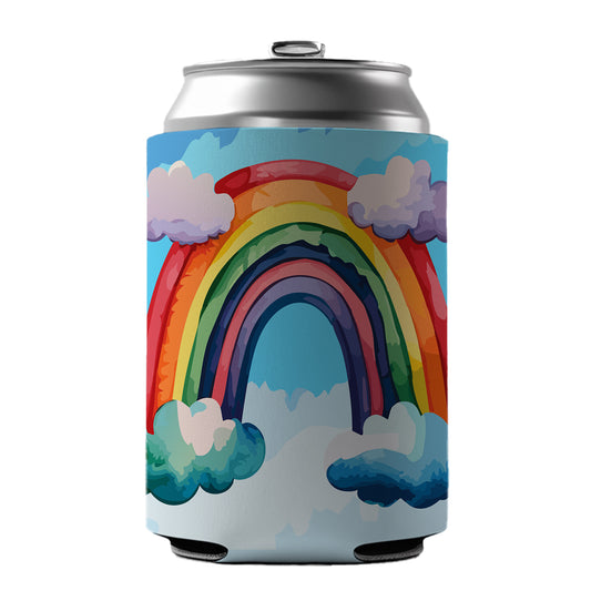 Rainbow and Clouds Watercolor Can Cooler Beer Soda Drink Insulated Holder Sleeve Hugger