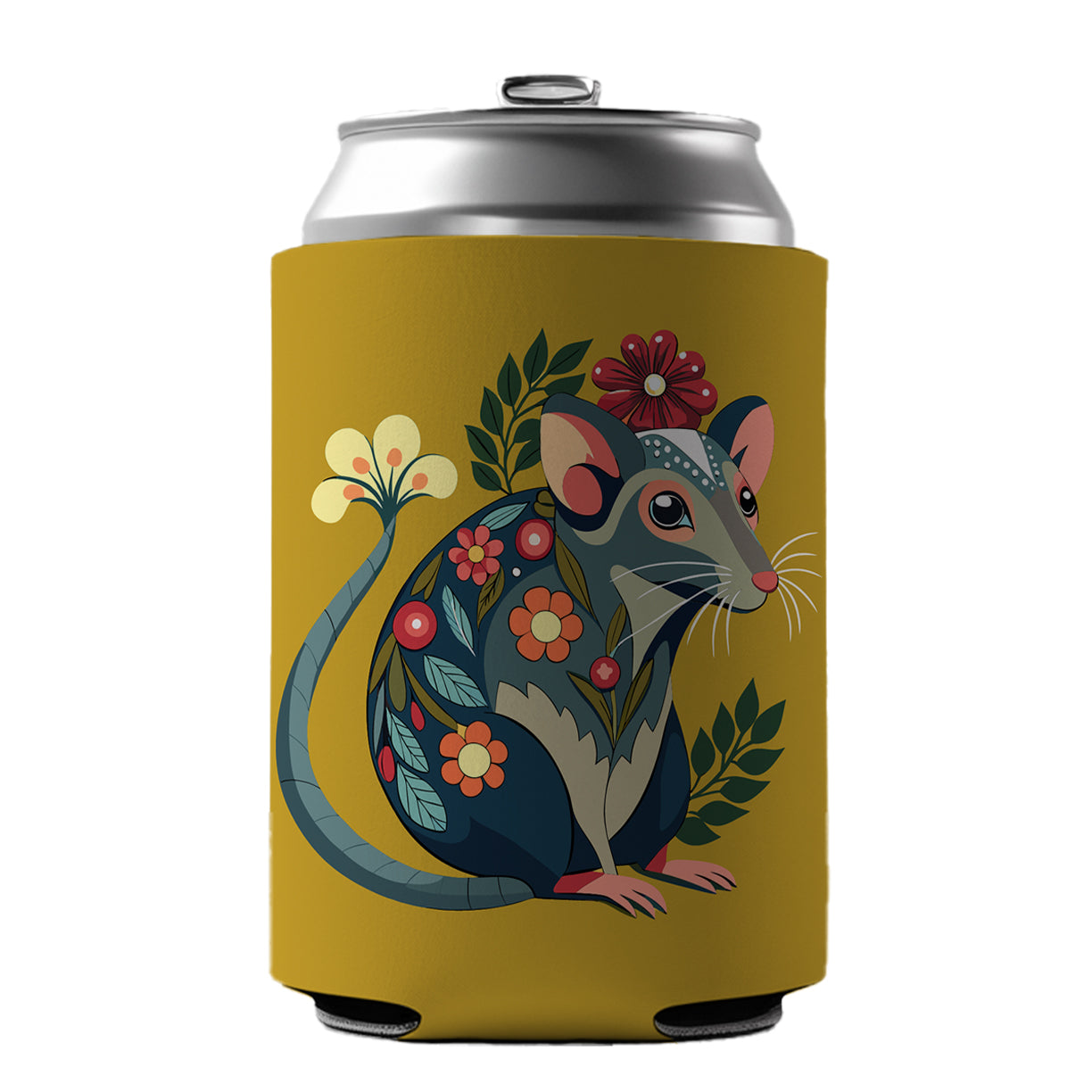 Rat Floral Flowers Can Cooler Beer Soda Drink Insulated Holder Sleeve Hugger