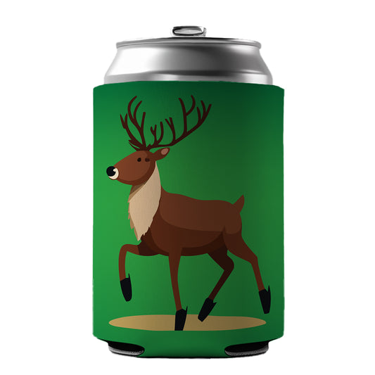 Reindeer Prancing Christmas Can Cooler Beer Soda Drink Insulated Holder Sleeve Hugger