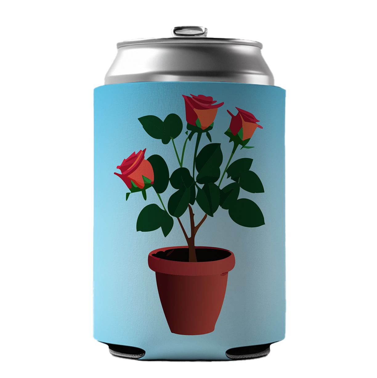 Rose Roses Bush in Pot Can Cooler Beer Soda Drink Insulated Holder Sleeve Hugger