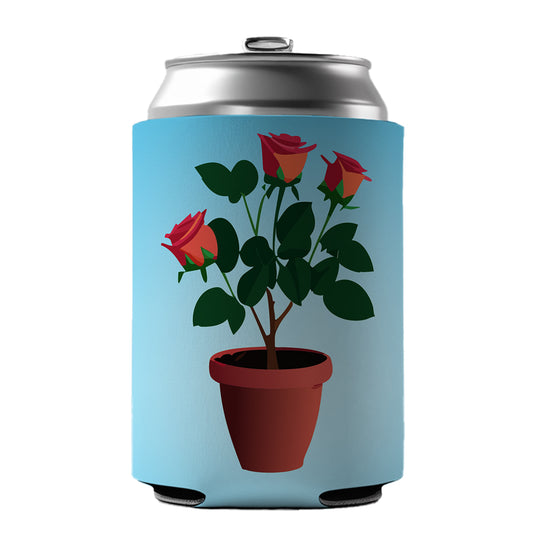 Rose Roses Bush in Pot Can Cooler Beer Soda Drink Insulated Holder Sleeve Hugger