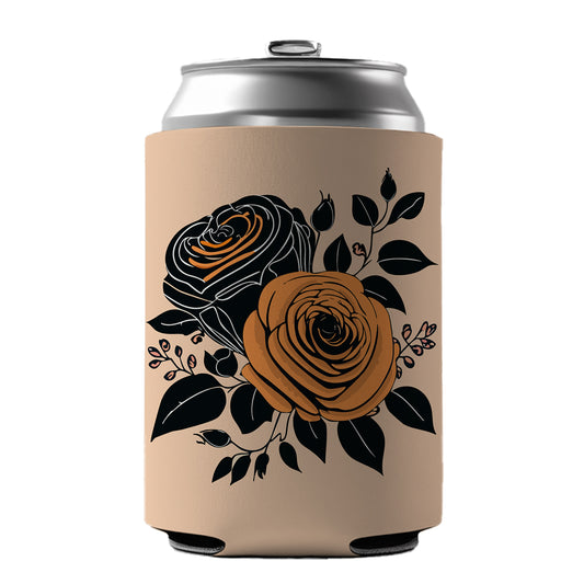 Roses Black Orange Fall Autumn Thanksgiving Halloween Motif Can Cooler Beer Soda Drink Insulated Holder Sleeve Hugger