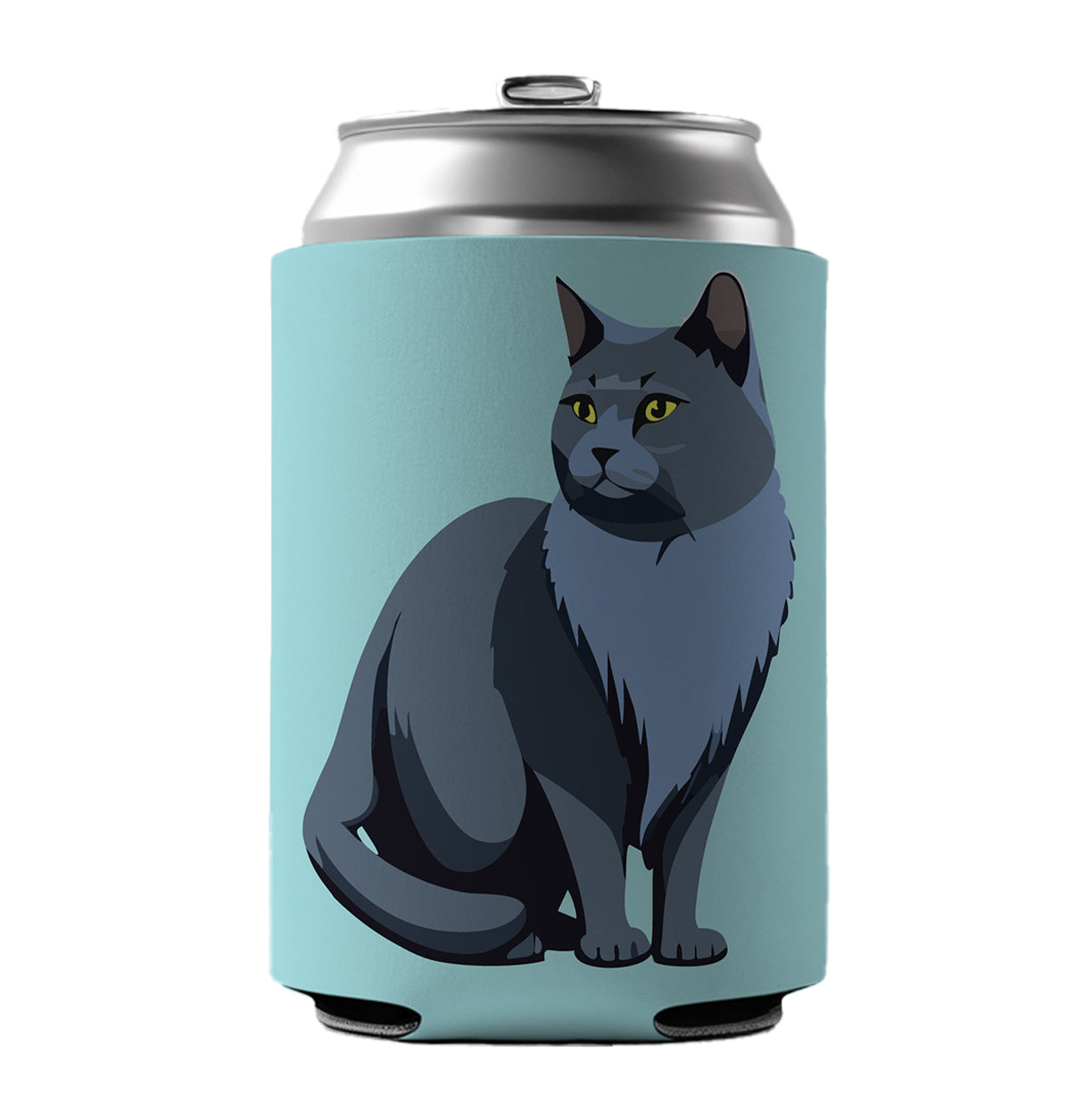 Russian Blue Cat Sitting Can Cooler Beer Soda Drink Insulated Holder Sleeve Hugger