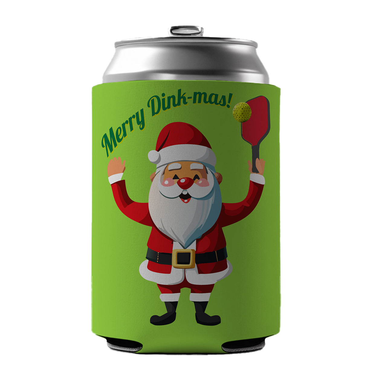 Santa Playing Pickleball Funny Merry Dink-mas Christmas Can Cooler Beer Soda Drink Insulated Holder Sleeve Hugger
