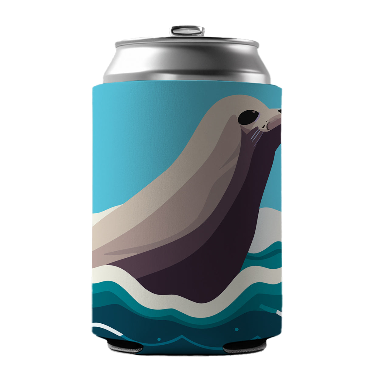 Seal Swimming in Ocean Sea Can Cooler Beer Soda Drink Insulated Holder Sleeve Hugger