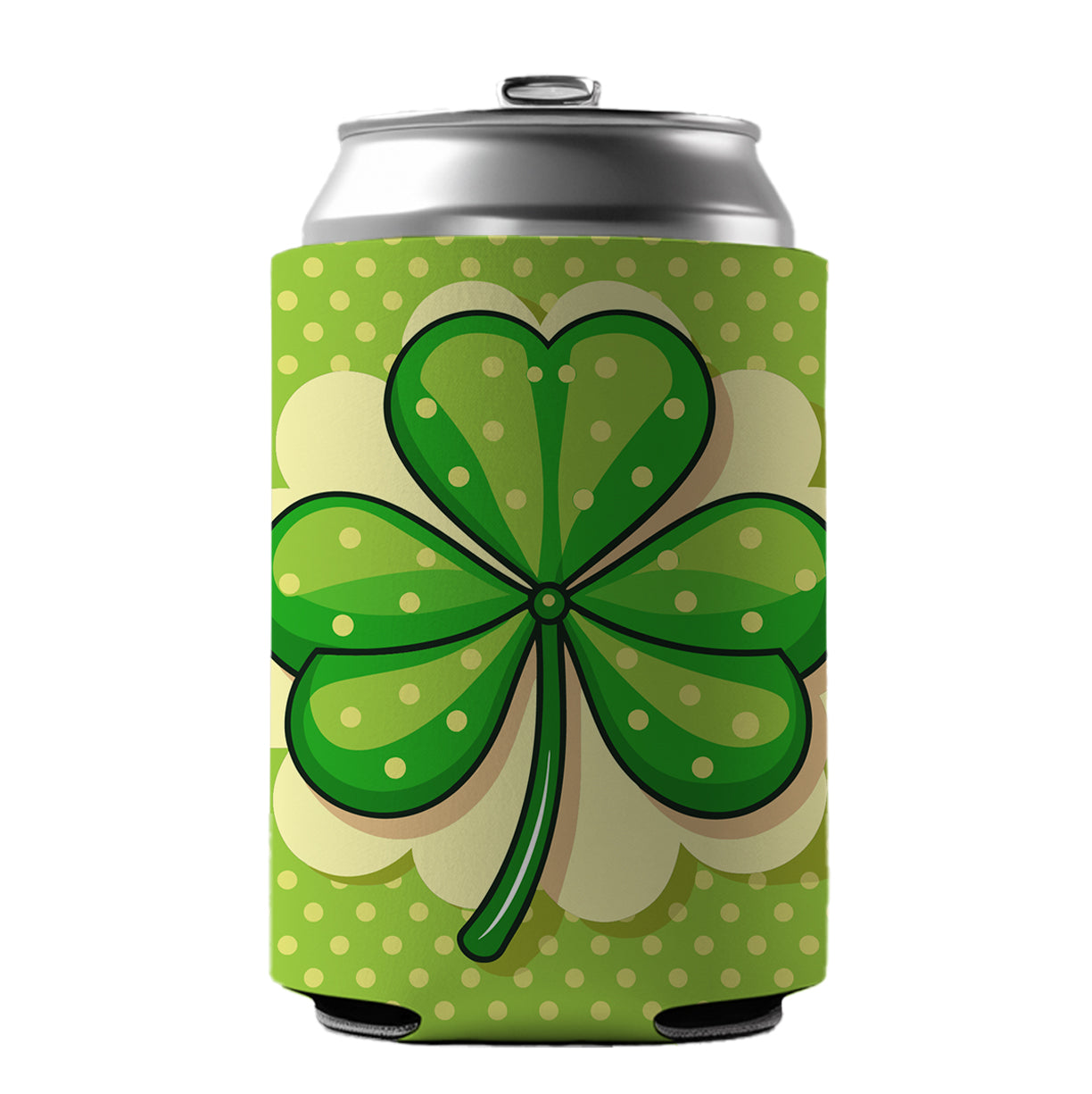 Shamrock on Polka Dot Background Saint Patrick's Day Can Cooler Beer Soda Drink Insulated Holder Sleeve Hugger