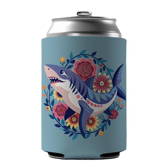 Shark Floral Flowers Can Cooler Beer Soda Drink Insulated Holder Sleeve Hugger