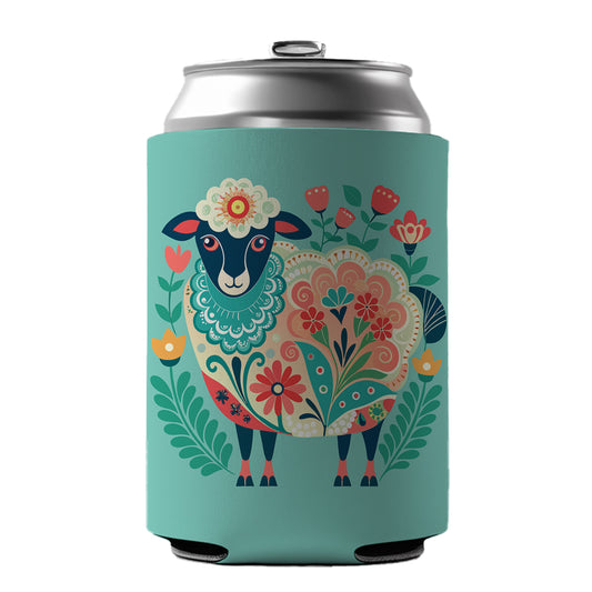 Sheep Floral Flowers Can Cooler Beer Soda Drink Insulated Holder Sleeve Hugger
