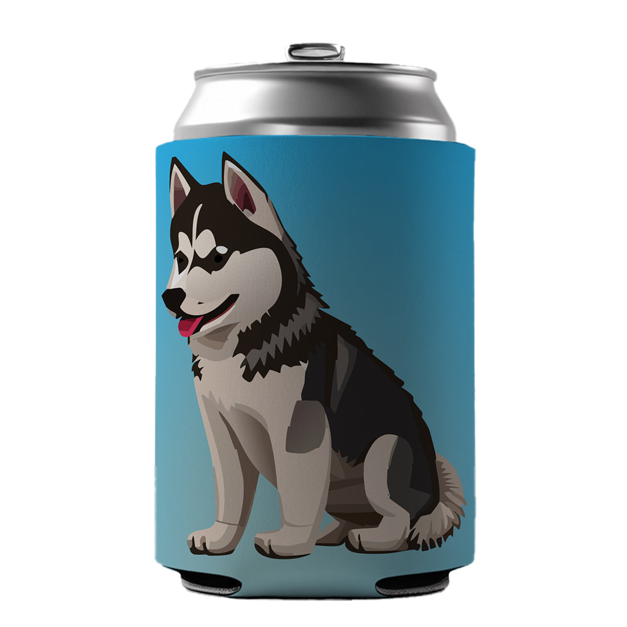 Siberian Husky Dog Sitting Can Cooler Beer Soda Drink Insulated Holder Sleeve Hugger