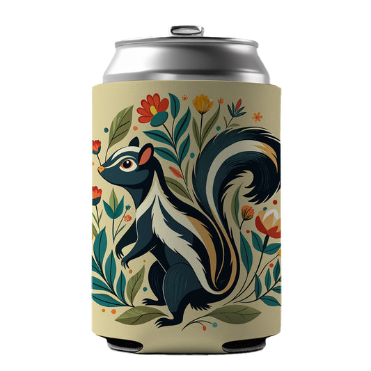 Skunk Floral Flowers Can Cooler Beer Soda Drink Insulated Holder Sleeve Hugger