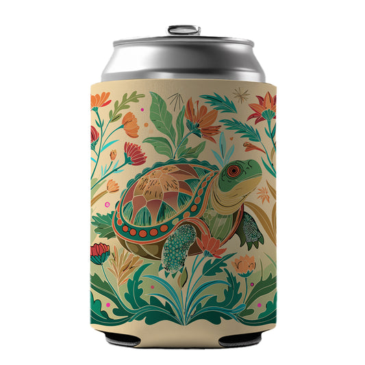 Snapping Turtle Botanical Art Nouveau Can Cooler Beer Soda Drink Insulated Holder Sleeve Hugger