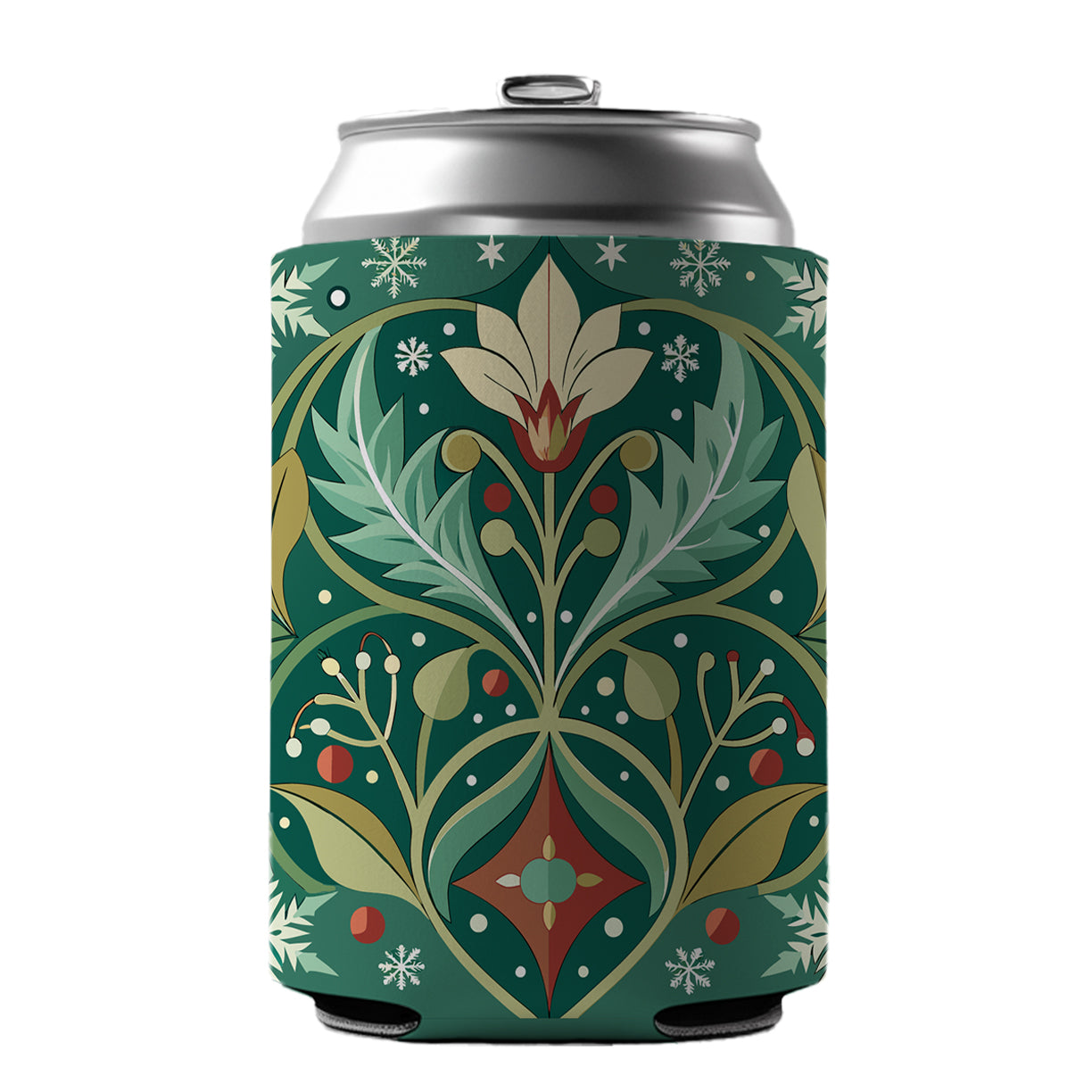 Snowflakes Winter Art Nouveau Can Cooler Beer Soda Drink Insulated Holder Sleeve Hugger