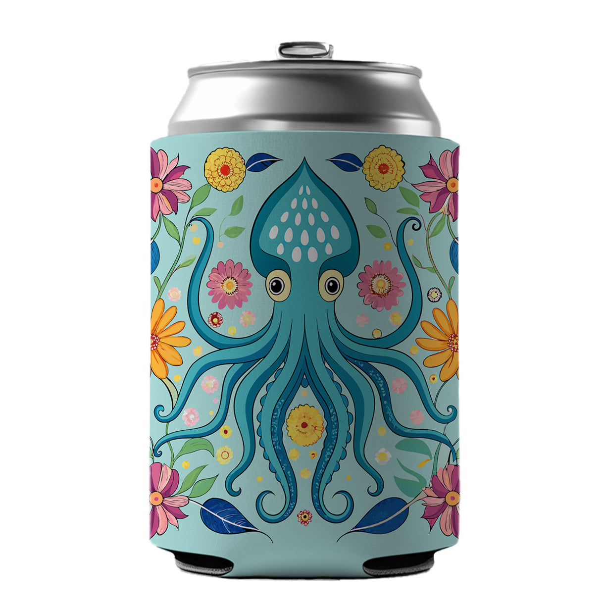 Squid Floral Flowers Can Cooler Beer Soda Drink Insulated Holder Sleeve Hugger