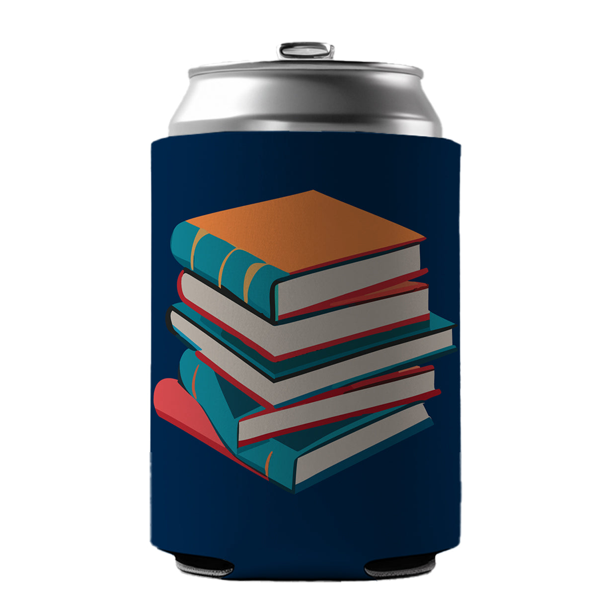 Stack of Books Reading Can Cooler Beer Soda Drink Insulated Holder Sleeve Hugger