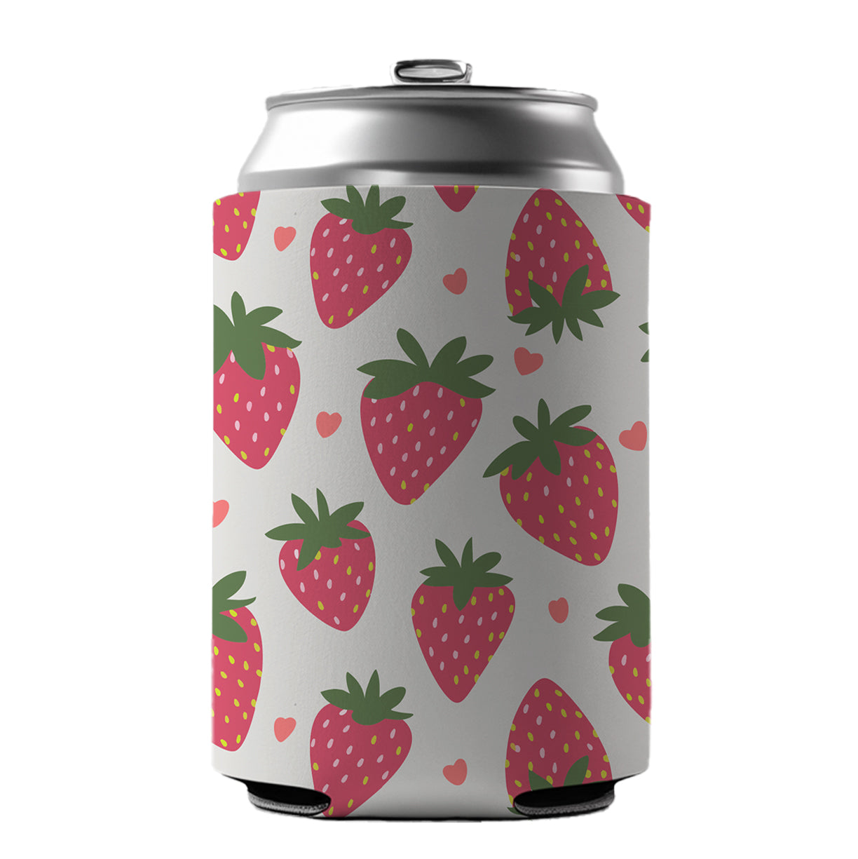 Strawberries Strawberry Hearts Pattern Can Cooler Beer Soda Drink Insulated Holder Sleeve Hugger