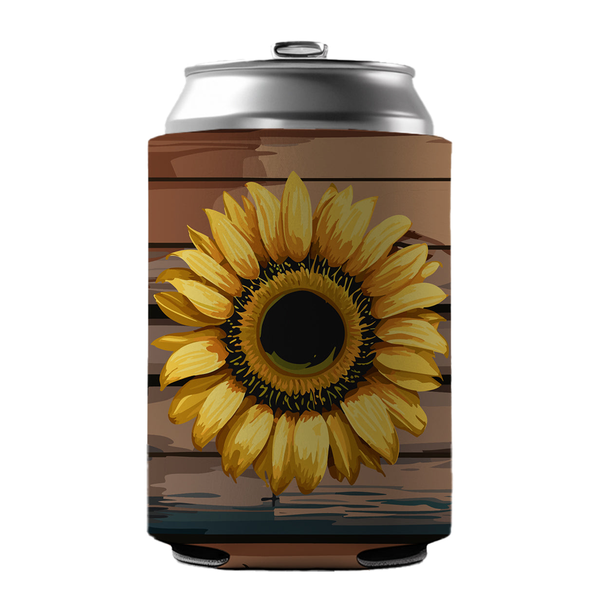 Sunflower Flower Vintage Barnwood Can Cooler Beer Soda Drink Insulated Holder Sleeve Hugger