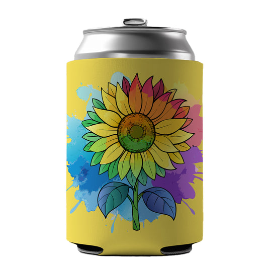 Sunflower Rainbow Watercolor Can Cooler Beer Soda Drink Insulated Holder Sleeve Hugger