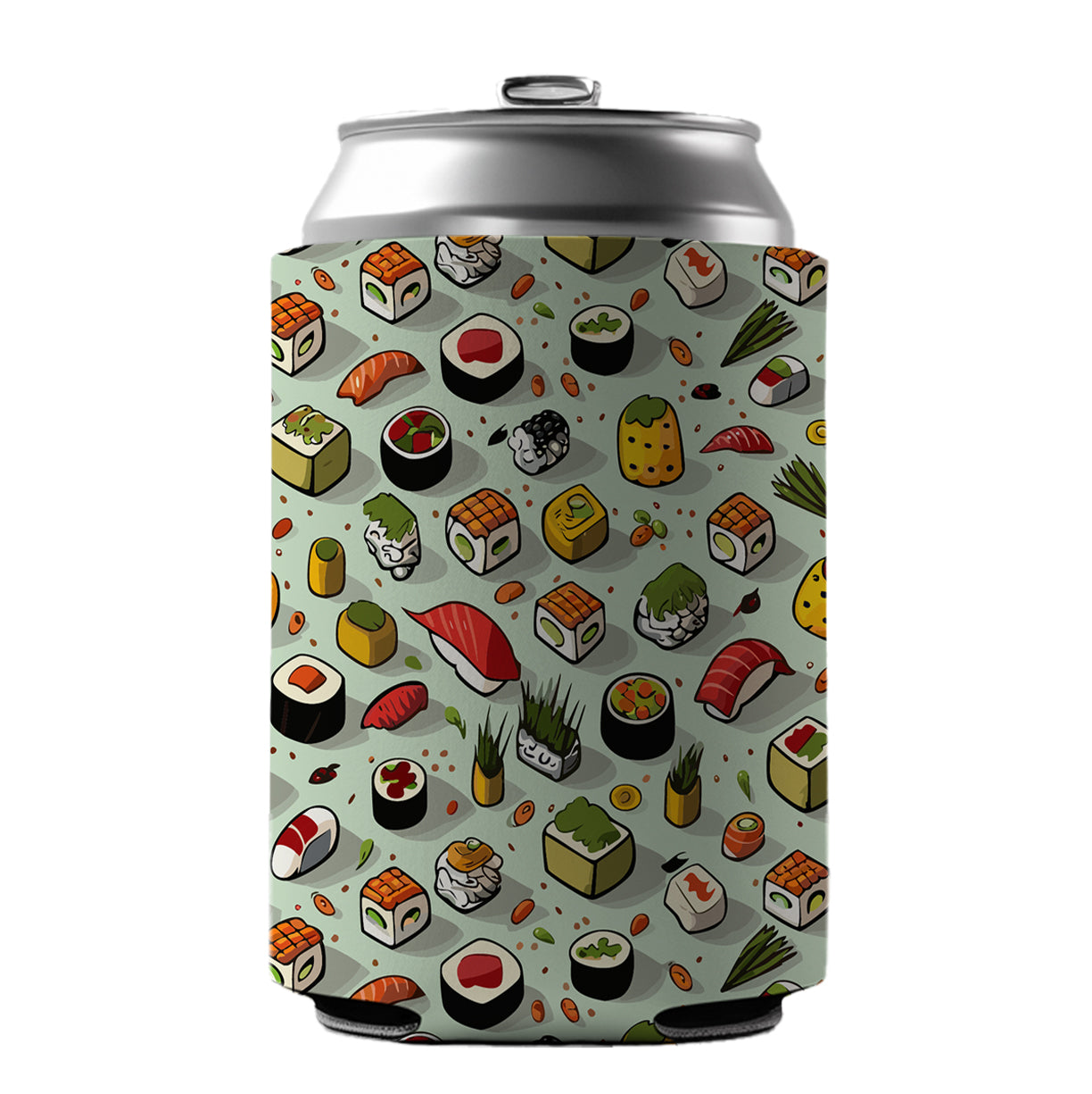Sushi Food Fun Pattern Can Cooler Beer Soda Drink Insulated Holder Sleeve Hugger