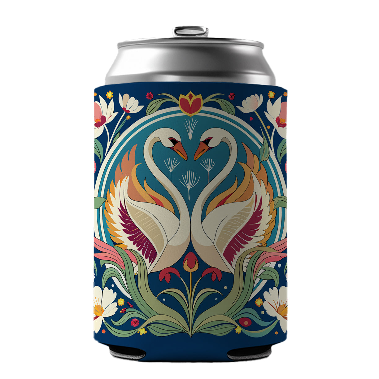 Swans Floral Art Nouveau Flowers Elegant Can Cooler Beer Soda Drink Insulated Holder Sleeve Hugger