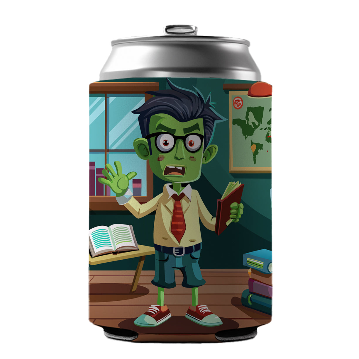 Teacher Zombie Man Male Funny Can Cooler Beer Soda Drink Insulated Holder Sleeve Hugger