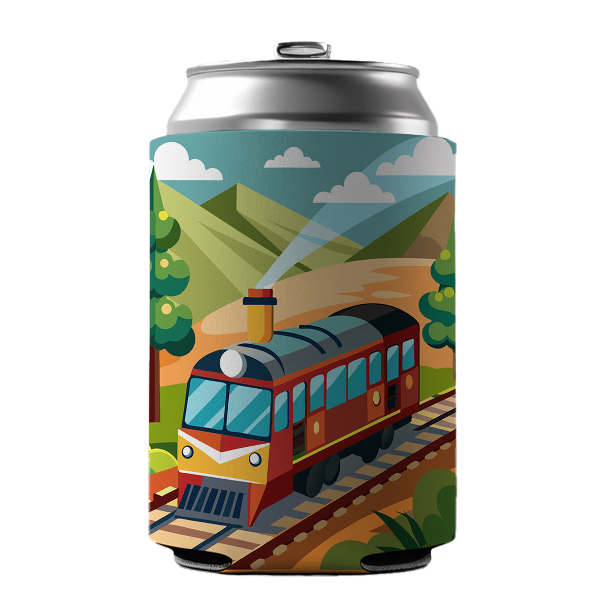 Train on Track Can Cooler Beer Soda Drink Insulated Holder Sleeve Hugger