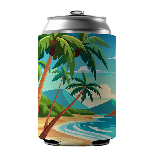 Tropical Beach Ocean Vacation Travel Can Cooler Beer Soda Drink Insulated Holder Sleeve Hugger