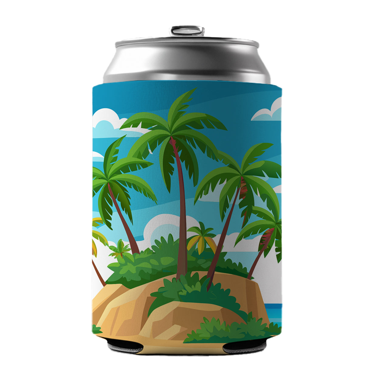 Tropical Island Beach Palm Trees Vacation Travel Can Cooler Beer Soda Drink Insulated Holder Sleeve Hugger