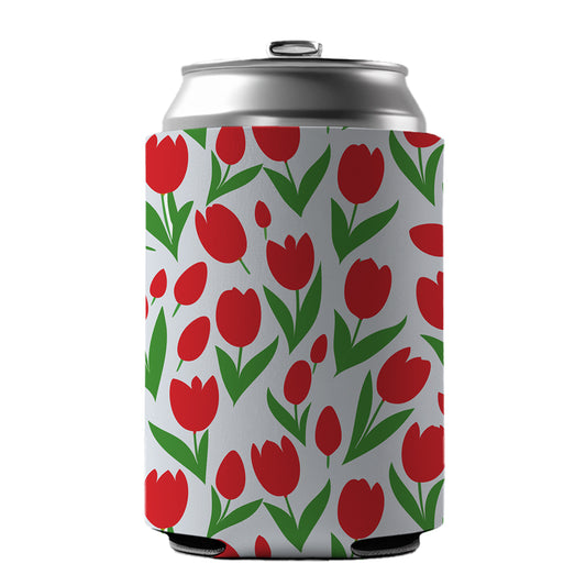 Tulips Red Flowers Pattern Can Cooler Beer Soda Drink Insulated Holder Sleeve Hugger