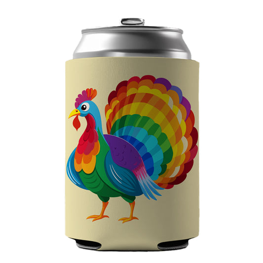 Turkey Rainbow Colored Thanksgiving Can Cooler Beer Soda Drink Insulated Holder Sleeve Hugger