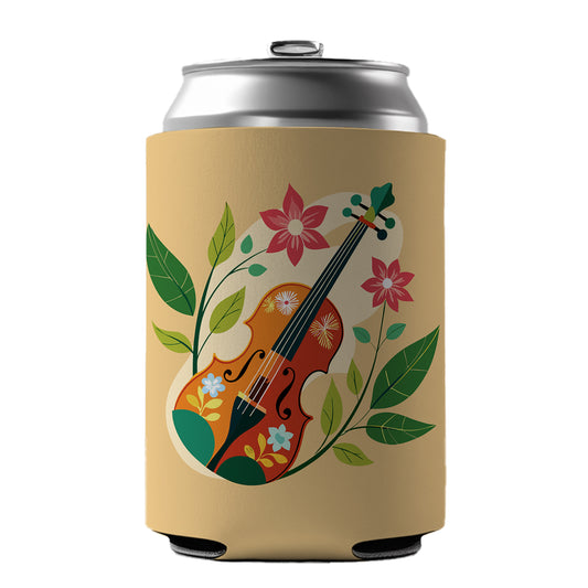 Violin Music Floral Motif Can Cooler Beer Soda Drink Insulated Holder Sleeve Hugger