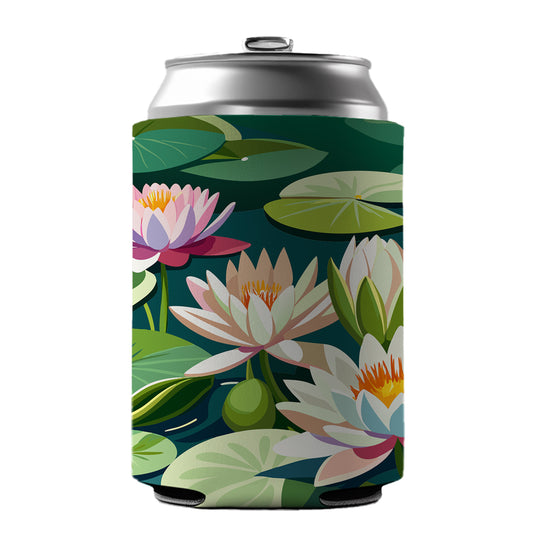Water Lilies Lily Pond Can Cooler Beer Soda Drink Insulated Holder Sleeve Hugger