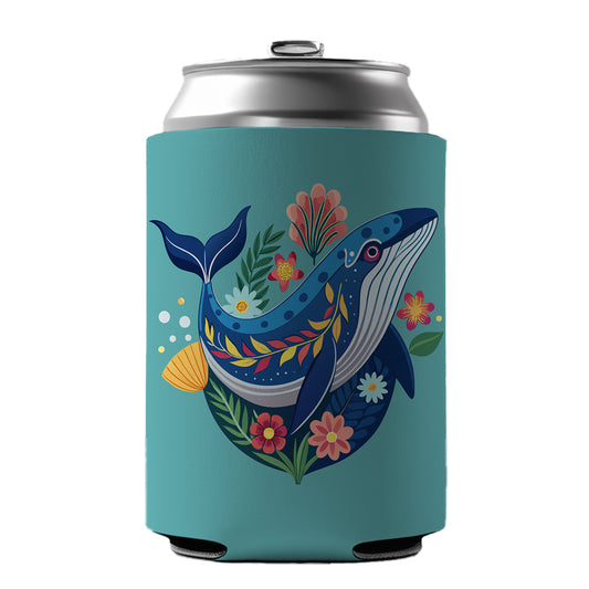 Whale Floral Flowers Can Cooler Beer Soda Drink Insulated Holder Sleeve Hugger