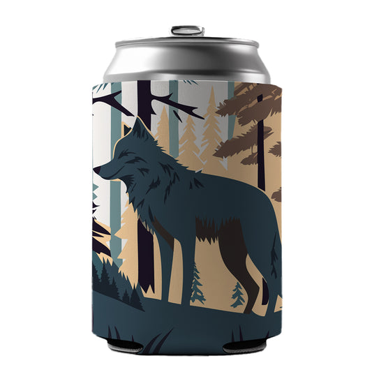 Wolf Gray in Forest Can Cooler Beer Soda Drink Insulated Holder Sleeve Hugger