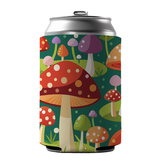 Woodland Mushrooms in the Forest Scattered Can Cooler Beer Soda Drink Insulated Holder Sleeve Hugger
