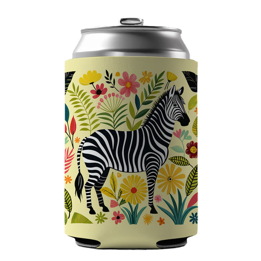 Zebra Floral Flowers Motif Can Cooler Beer Soda Drink Insulated Holder Sleeve Hugger