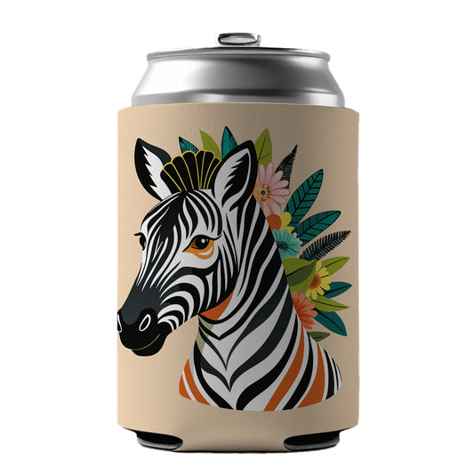 Zebra Head Floral Flowers Can Cooler Beer Soda Drink Insulated Holder Sleeve Hugger