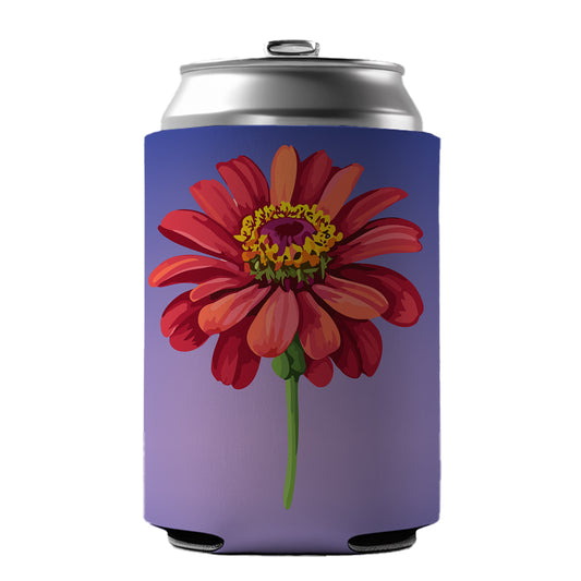Zinnia Flower Red Watercolor Can Cooler Beer Soda Drink Insulated Holder Sleeve Hugger